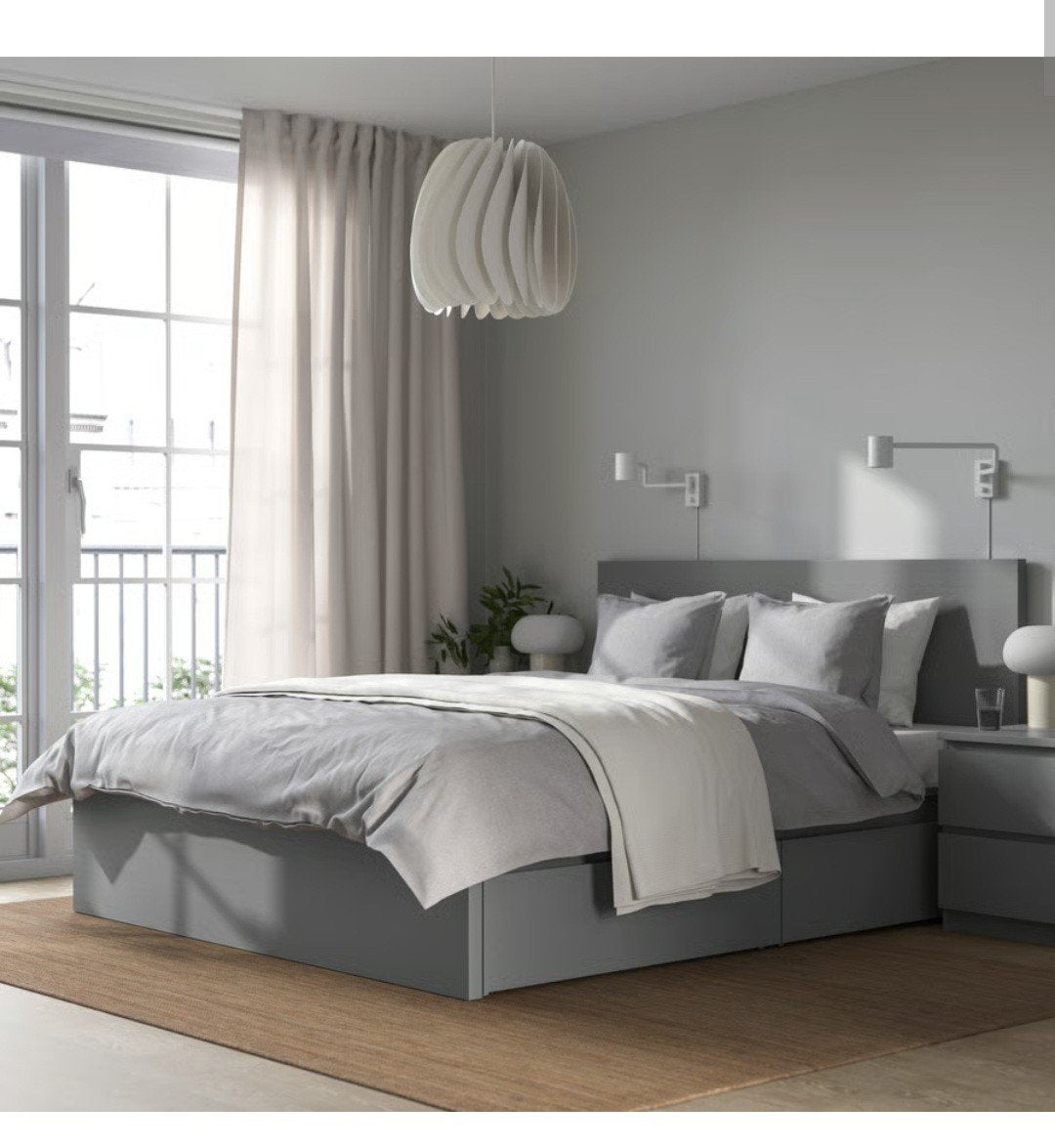 Z.g.a.n "Malm" bedframe met 2 bedlades. incl 2 nachtkastjes, Ophalen, 140 cm, 200 cm, Grijs