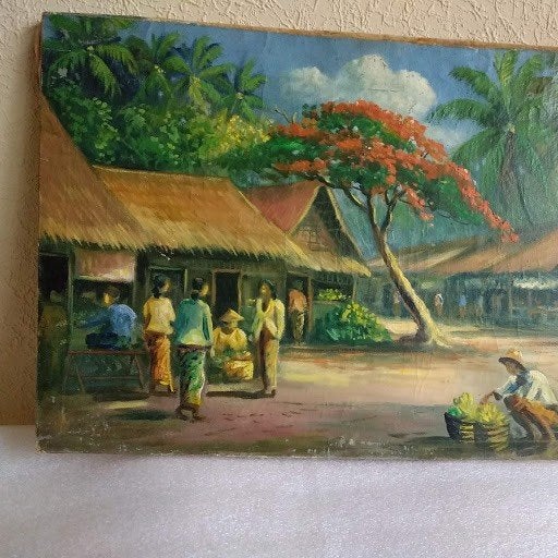 Schilderij Javaanse Dessa, Ophalen of Verzenden