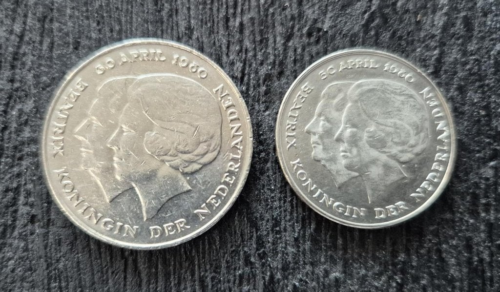 1 gulden 1980 en 2.5 Gulden 1980 dubbelportret Juliana Beatr, Ophalen of Verzenden, Koningin Juliana, 1 gulden, Setje