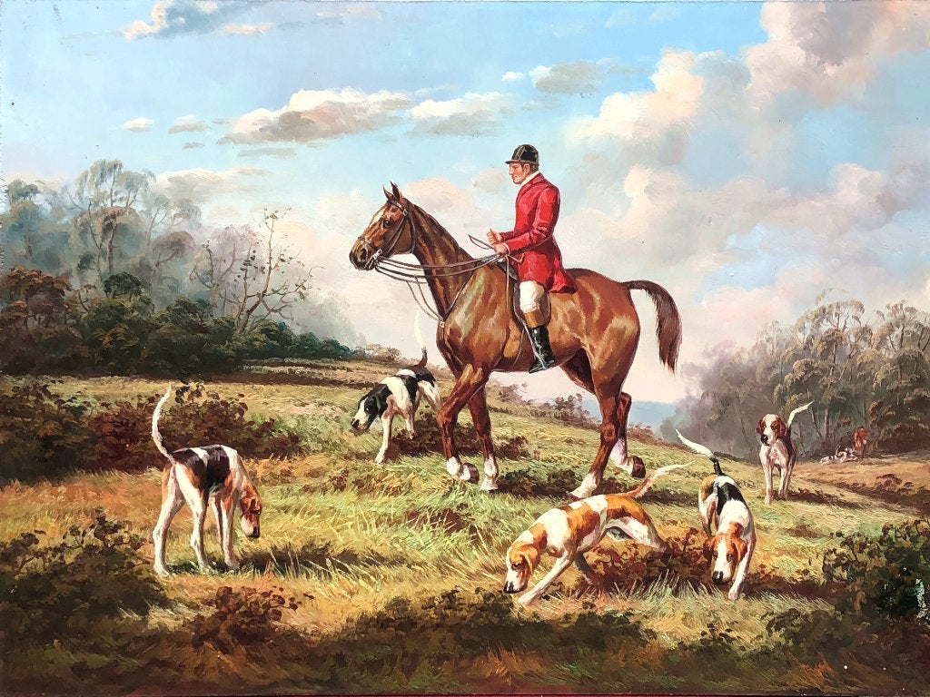 Schilderij (olieverf) op houten paneel 'Engelse vossenjacht', Ophalen of Verzenden
