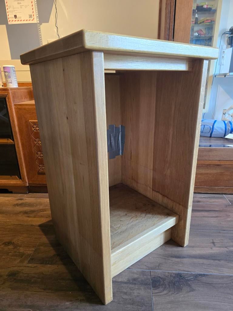 Degelijk echt eiken stereomeubel en eiken hoektafel, Ophalen, Gebruikt, Eikenhout, 50 tot 100 cm