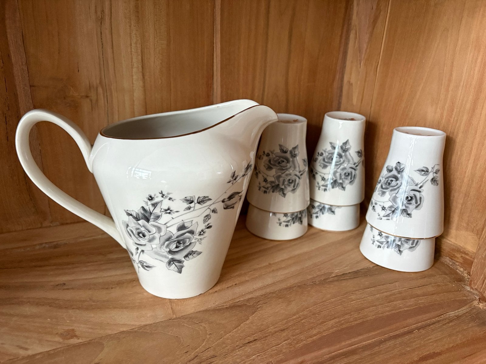 Vintage Melkstel Reichenbach met Rozen Decor - 7 Delig, Antiek en Kunst, Ophalen of Verzenden