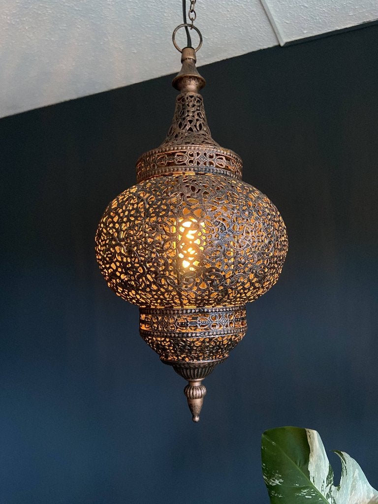 Oosterse hanglamp koperkleurig - Metaal, Ophalen, Gebruikt, E14 (klein), Oosters