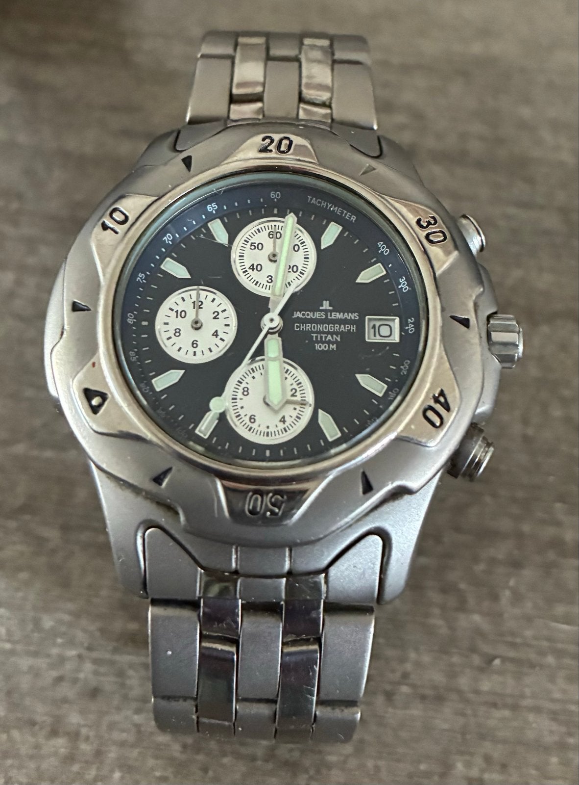 Jacques Lemans Chronograph Titanium 100M Herenhorloge, Overige merken, Overige materialen, Gebruikt, Verzenden