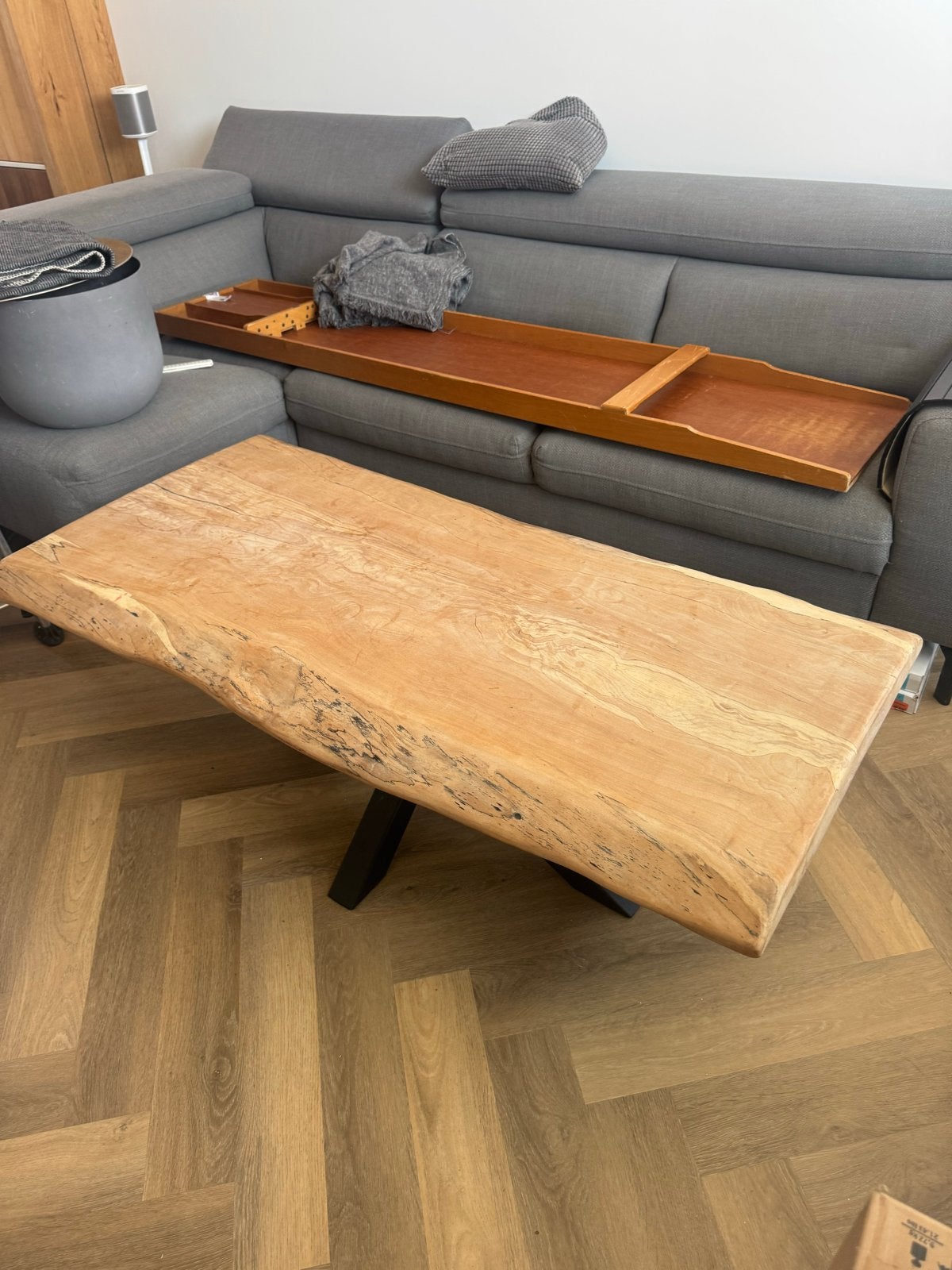 Massieve salontafel 6 cm dik met kruis onderstel, Ophalen, Gebruikt, 100 tot 150 cm, 50 tot 100 cm