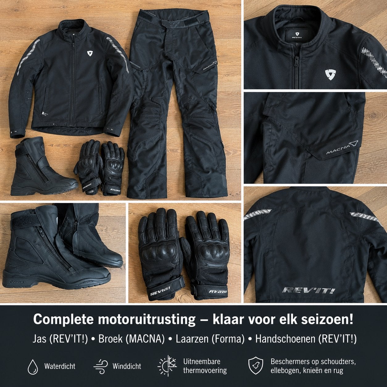 Compleet motorpak +schoenen REV’IT / Macna/ Forma (L) - ZGAN, Motoren, Kleding | Motorkleding, Ophalen of Verzenden, Tweedehands
