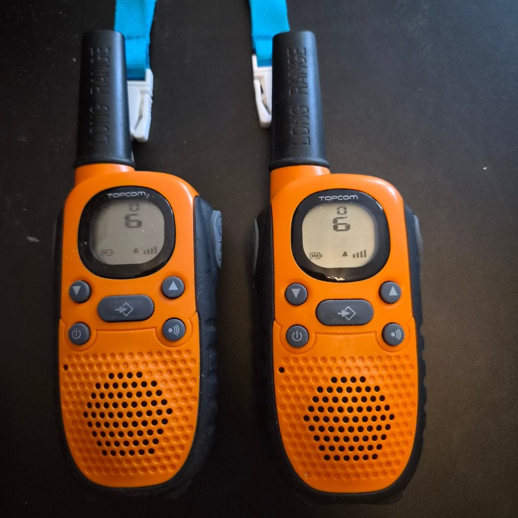 Topcom Walkie-talkie Set in Koffer met Accessoires, Ophalen, Gebruikt, Portofoon of Walkie-talkie, Met broekklem