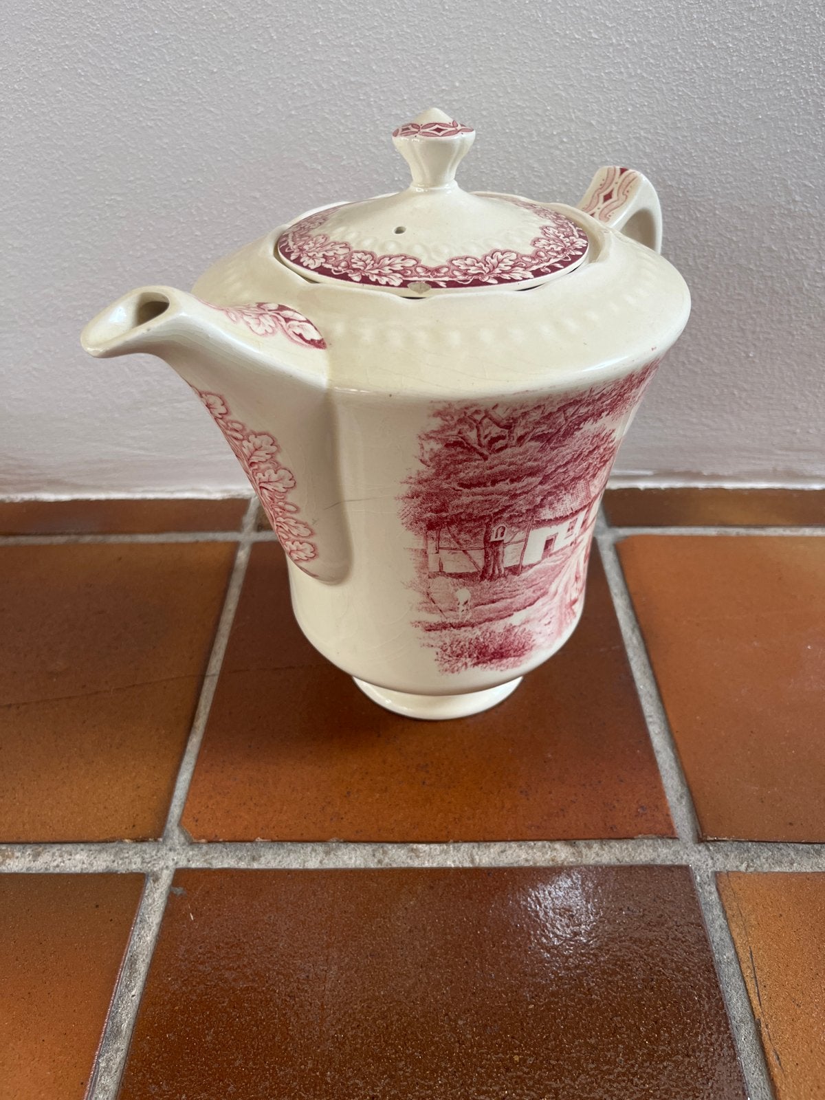 Antieke Koffiepot Boerenhoeve Rood Société Céramique, Ophalen