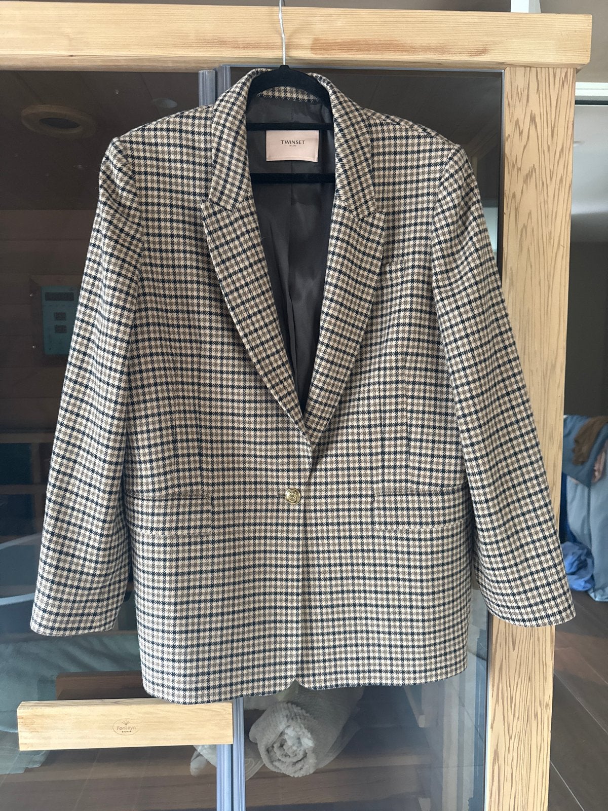 Twinset Milano Geruite Blazer - Maat 40/42, Maat 38/40 (M), Beige, Ophalen of Verzenden, Zo goed als nieuw