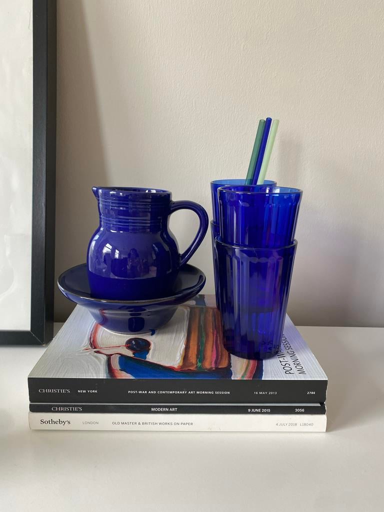 Interieurset glazen, kan, rietjes, schaaltje - Electric Blue, Ophalen, Overige kleuren, Minder dan 50 cm, Glas