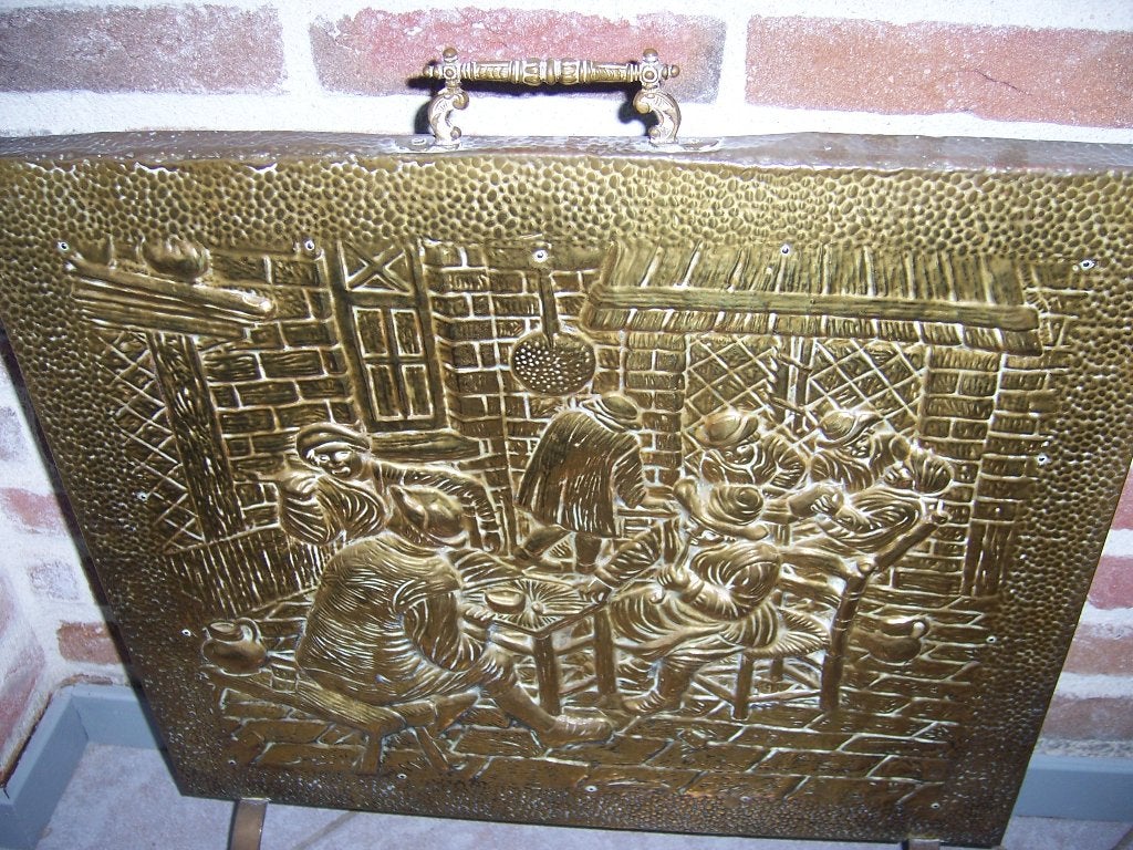 Antiek messing haardscherm, Ophalen of Verzenden, Koper
