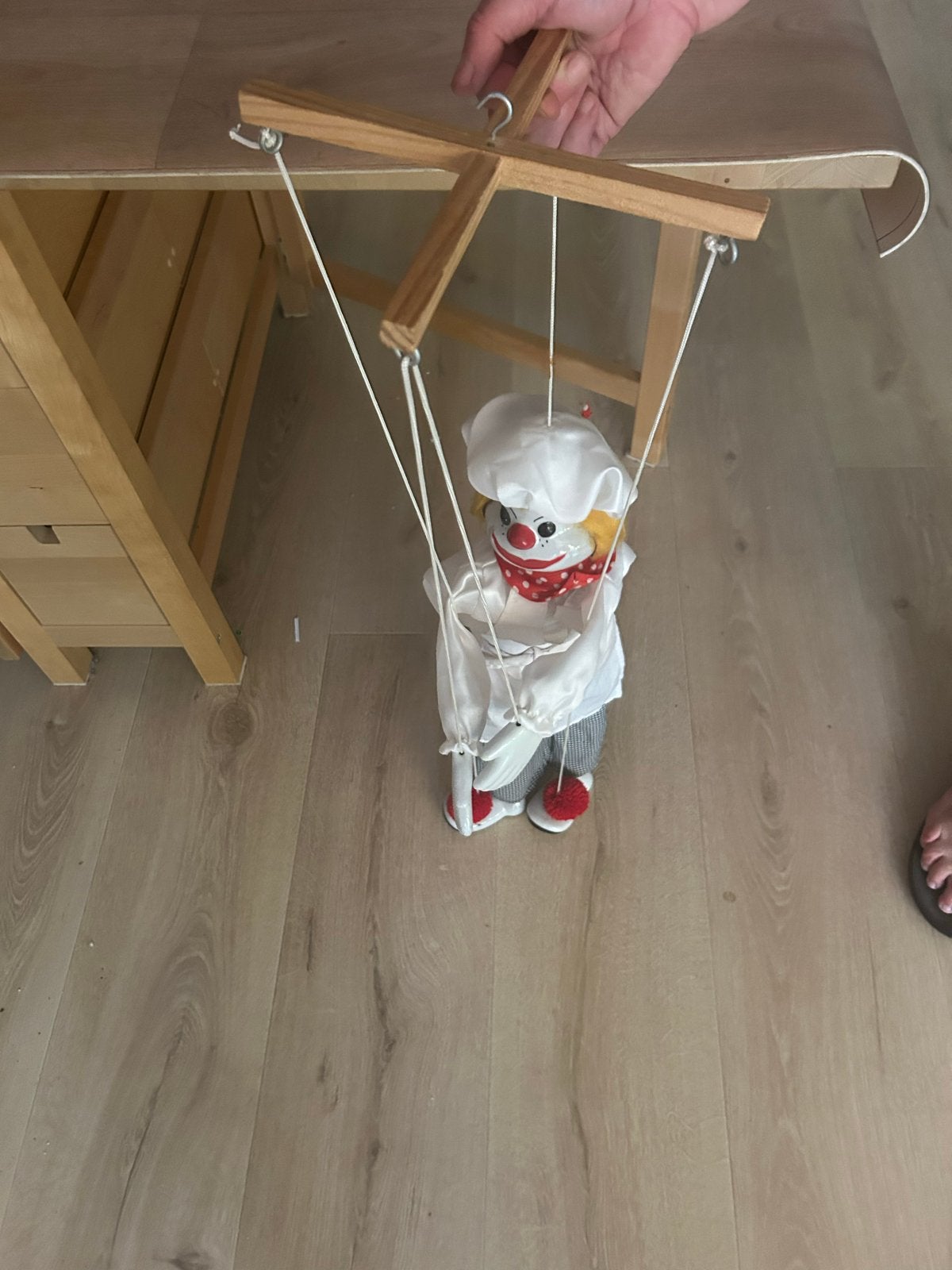 Vintage Marionet Pop Clown Kok - Handgemaakt Speelgoed, Ophalen of Verzenden, Gebruikt, Overige typen