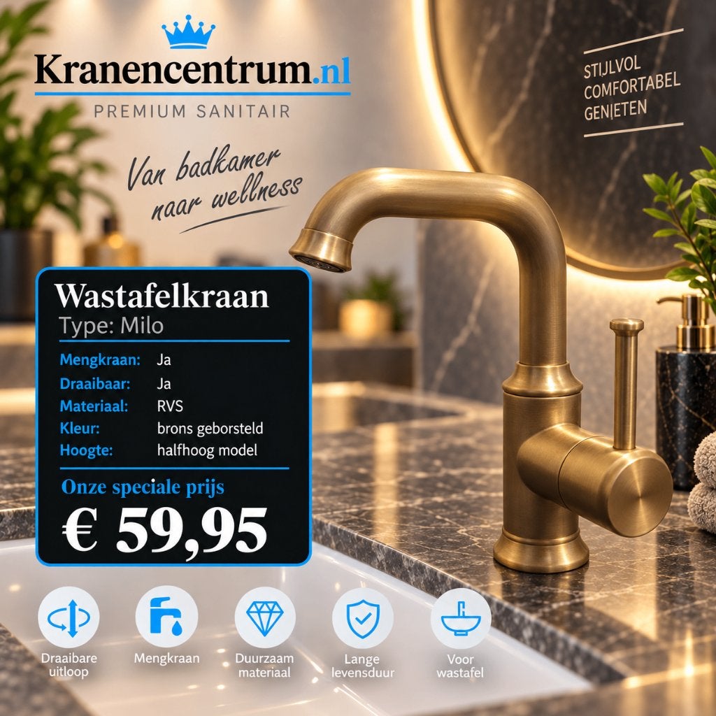Wastafelkraan MILO Design badkamer mengkraan TIJDLOOS MODEL, Ophalen of Verzenden, Nieuw, Chroom, Kraan
