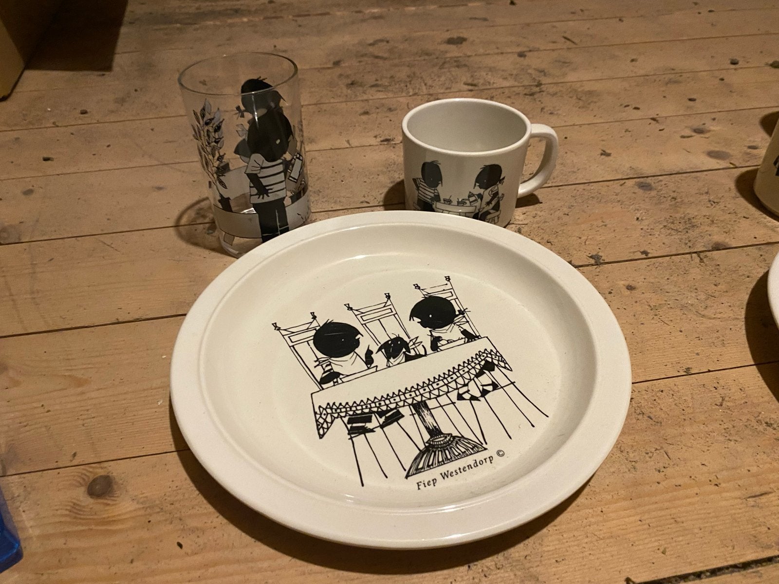 Vintage Jip en Janneke ontbijtset - Fiep Westendorp, Kunststof, Gebruikt, Overige merken, Vintage