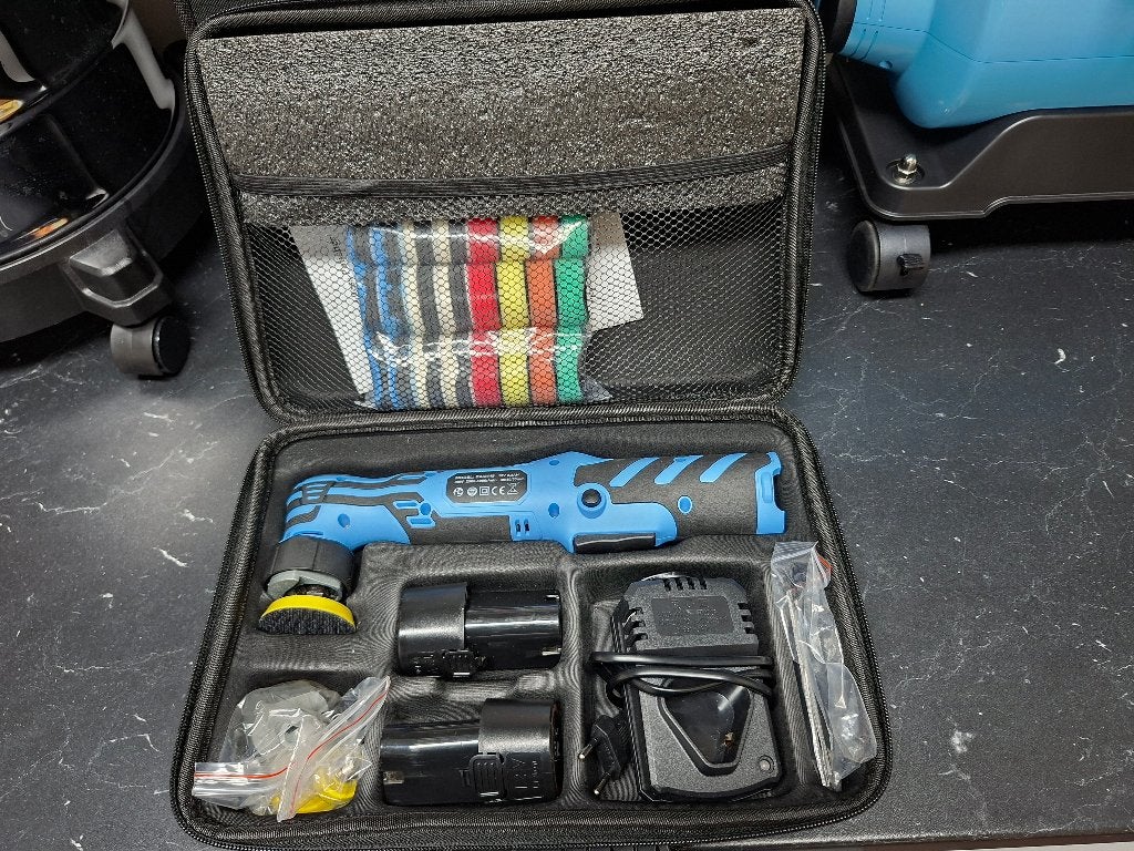 Nieuwe polijstmachine in doos met 2 accu's en 3 maten pads, Ophalen