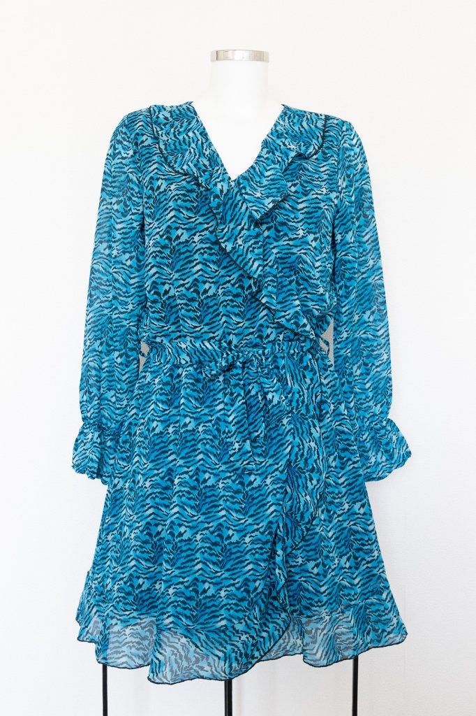 Jurk met print in turquoise/zwart maat S, Zwart, Ophalen of Verzenden, Maat 36 (S), Boven de knie