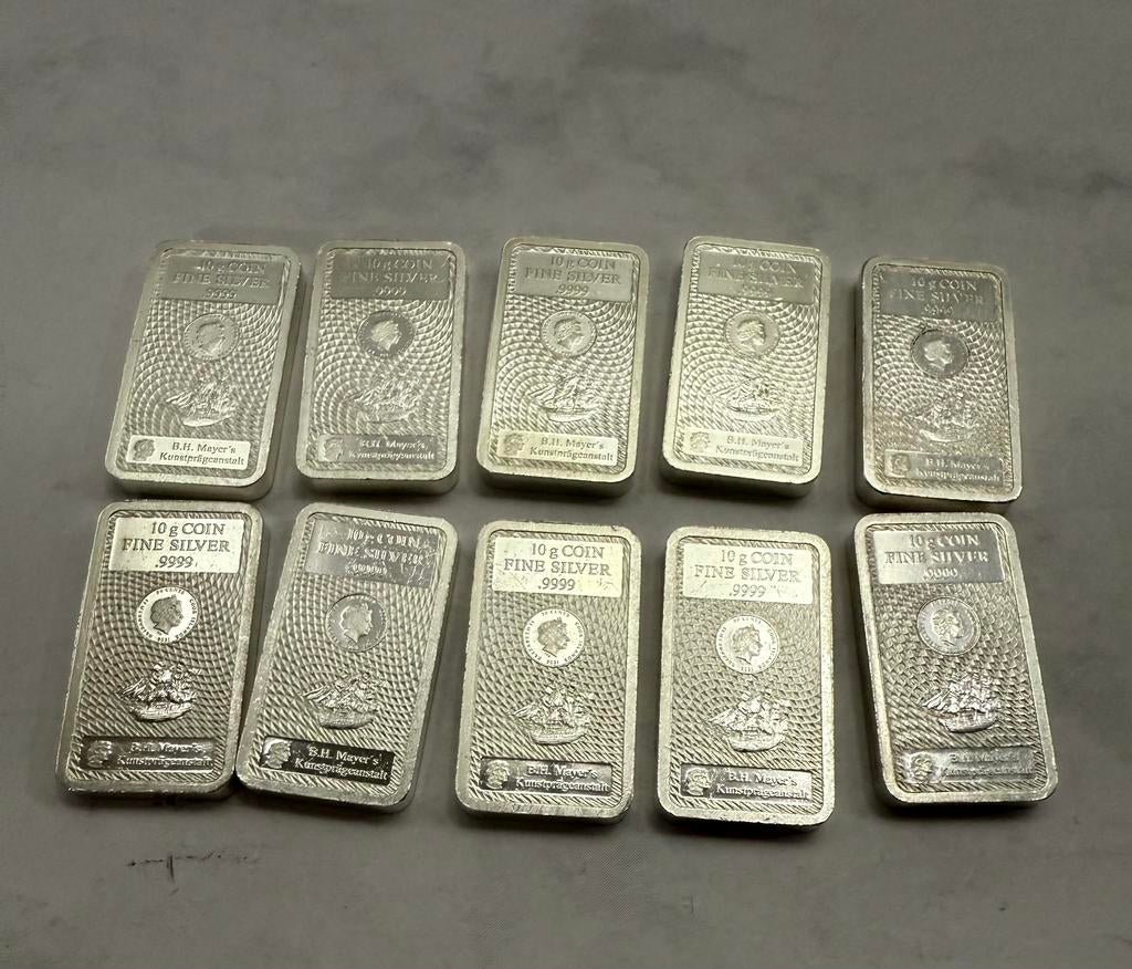 10x 10 gram zilver Cook Island muntbaartjes / 999 zilver, Postzegels en Munten, Ophalen of Verzenden, Zilver