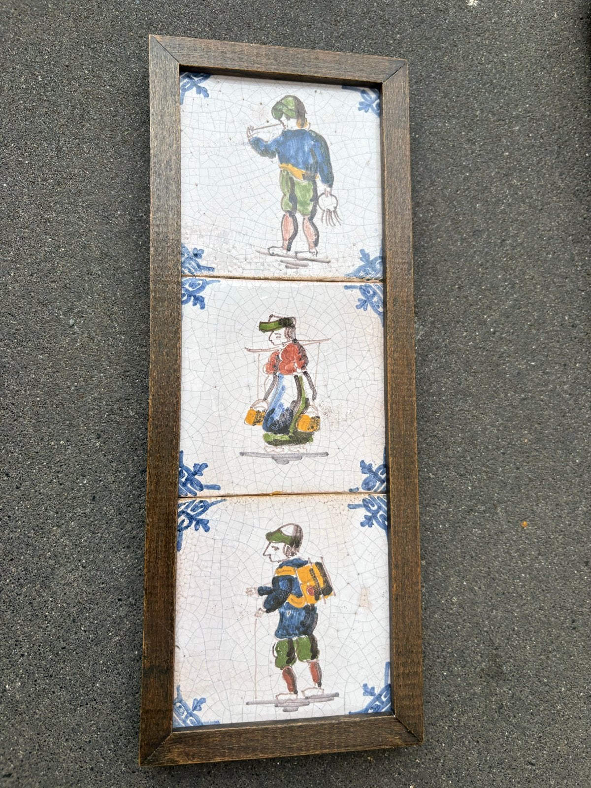 Vintage Delfts Blauw Tegeltableau met Hollandse Figuren, Ophalen of Verzenden