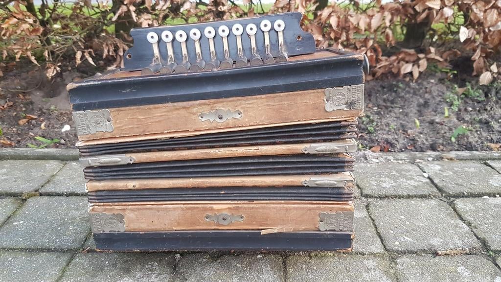Kleinere bijzondere antieke accordeon met wat huiswerk., Overige merken, Gebruikt, Overige formaten, Toetsaccordeon