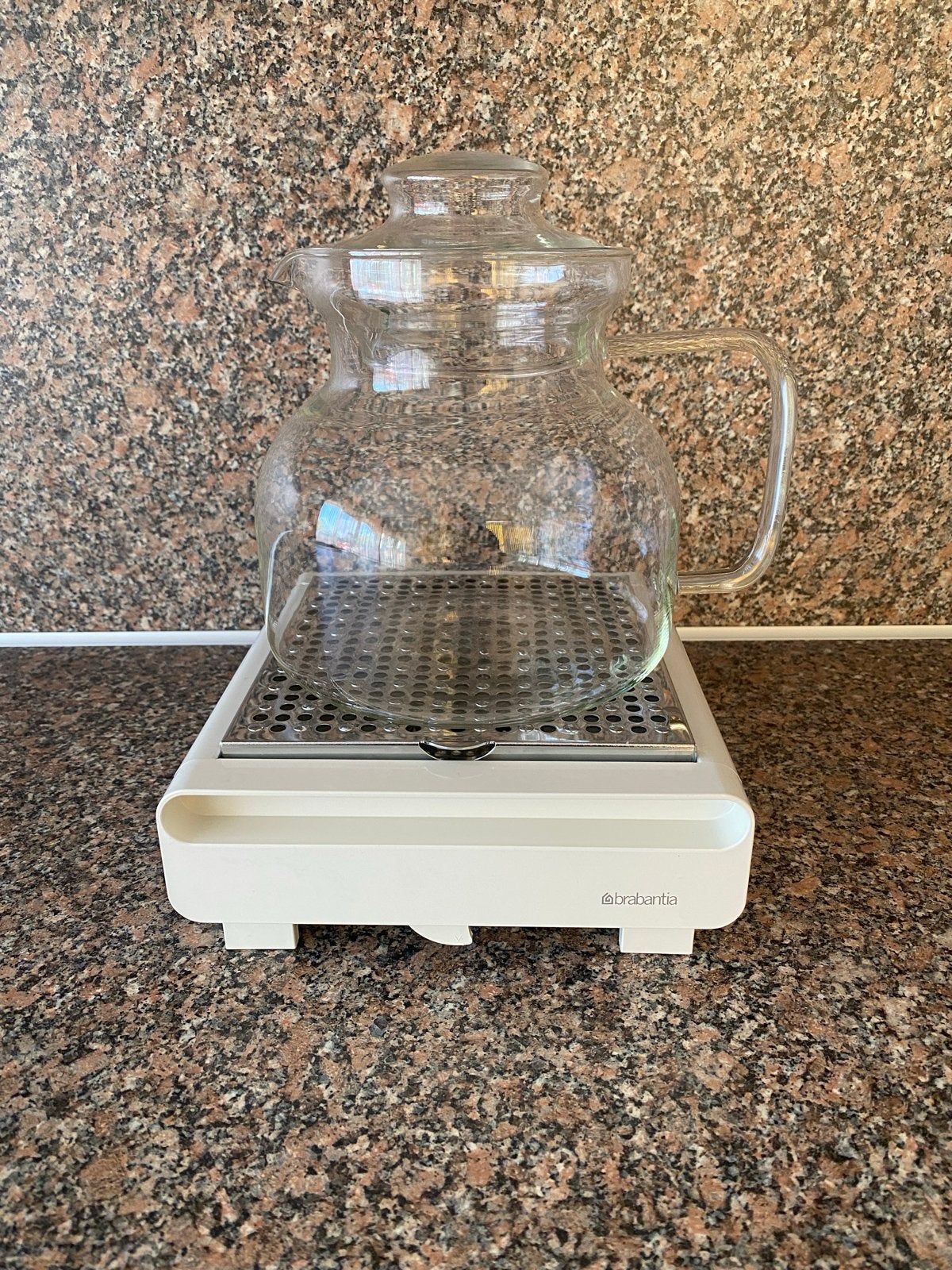 Glazen theepot met Brabantia rechaud, Glas, Zo goed als nieuw, Wit, Brabantia