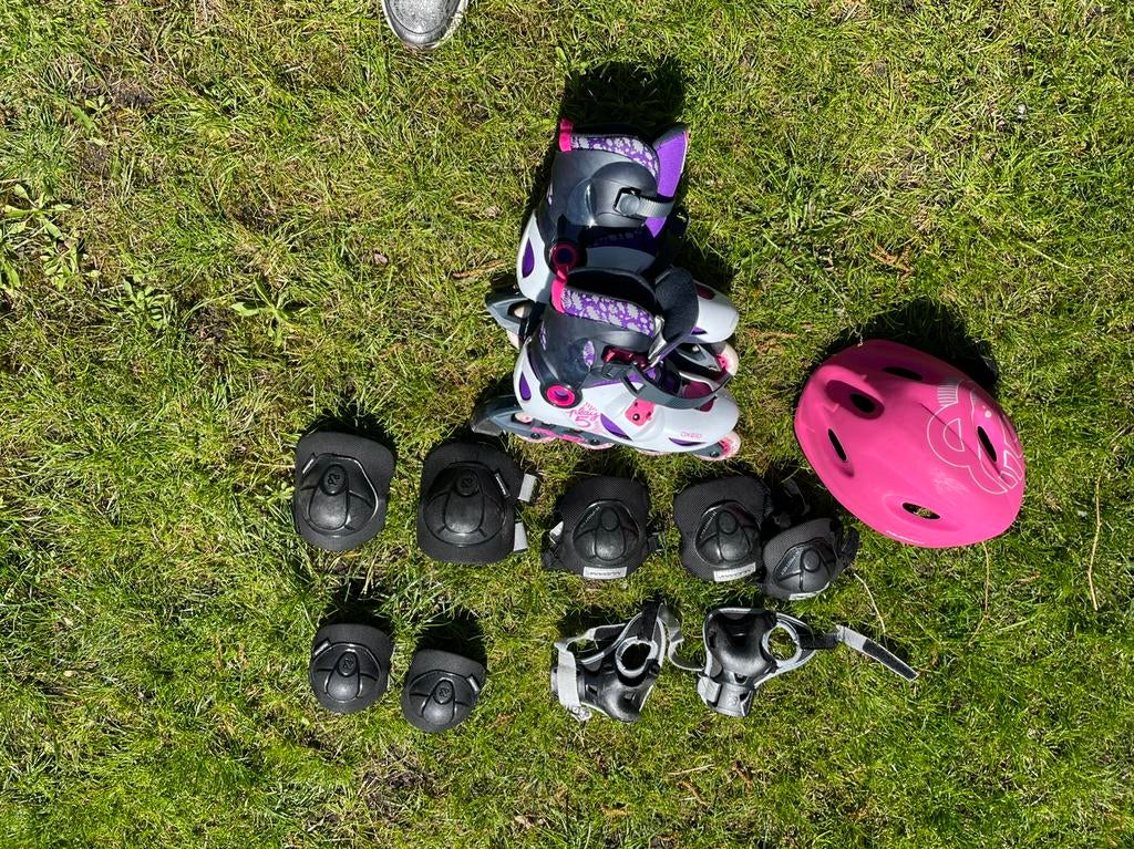 Inline skates meisjes Oxelo 34-36 + helm en bescherming, Ophalen, Verstelbaar, Gebruikt, Kinderen