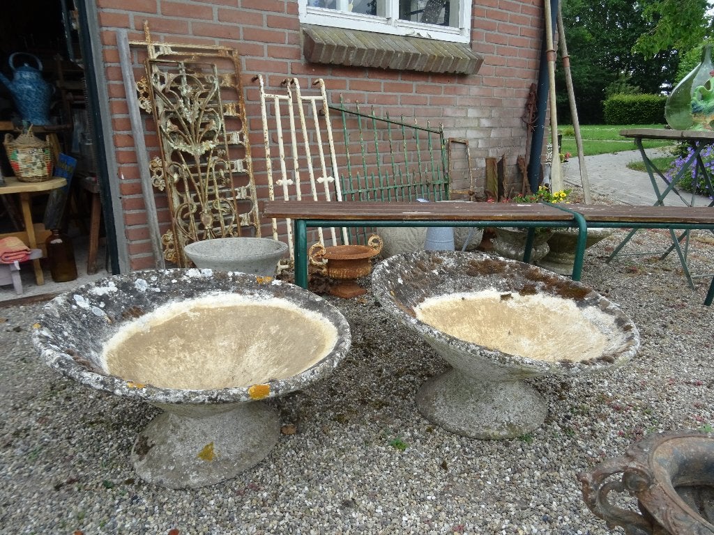 2 mooie Franse antieke bloembakken plantenbakken schalen, Tuin en Terras, Ophalen, Gebruikt, Rond, Metaal