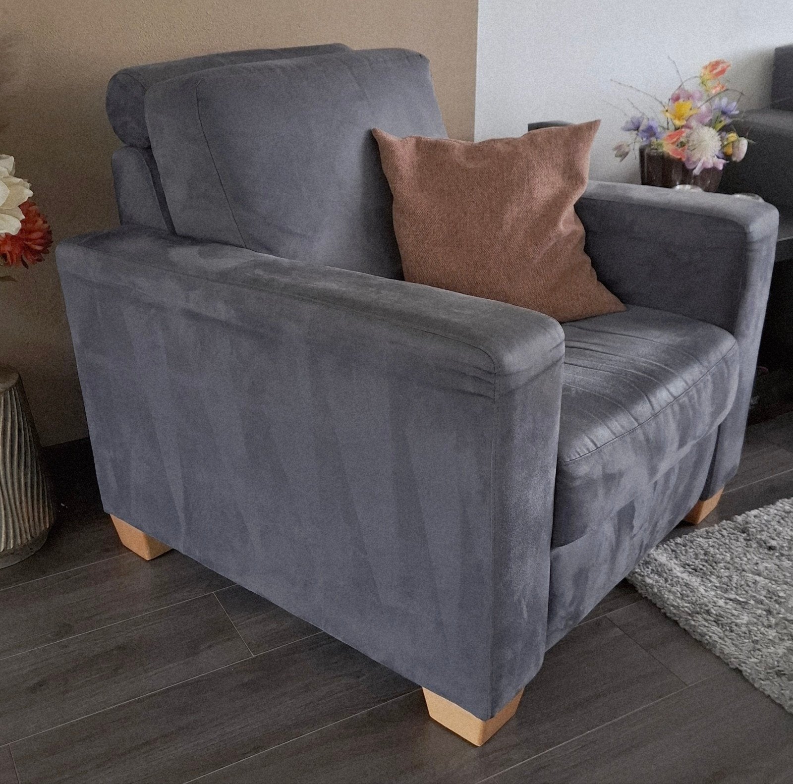 Grijze fauteuil met relaxfunctie, Ophalen, Modern, Comfortabel, Gebruikt, Stof