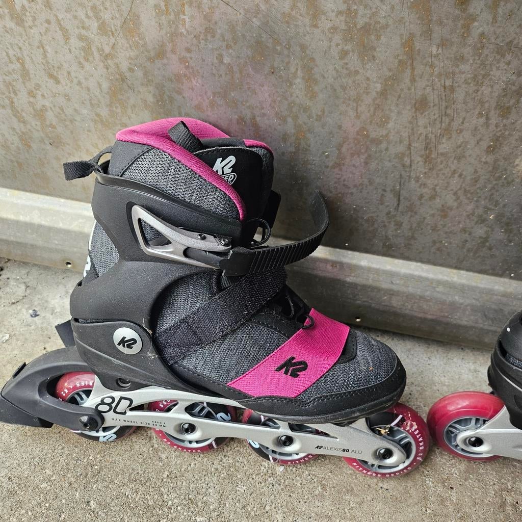 K2 Alexis 80 ALU inline skates (maat 37) + Oxelo bescherming, Ophalen of Verzenden, Zo goed als nieuw