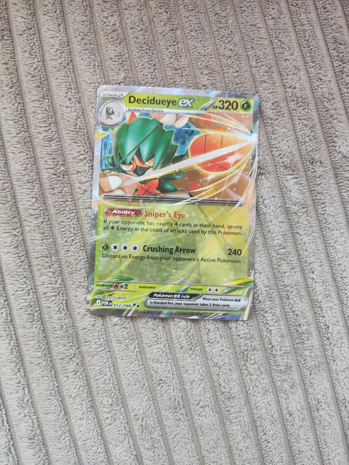 Decidueye ex Pokémon kaart 012/088, Ophalen of Verzenden, Zo goed als nieuw, Losse kaart