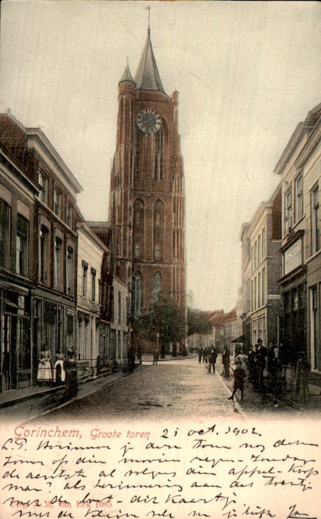 Gorinchem - Groote toren - straatzicht, Ophalen of Verzenden, Voor 1920, Gelopen, Zuid-Holland