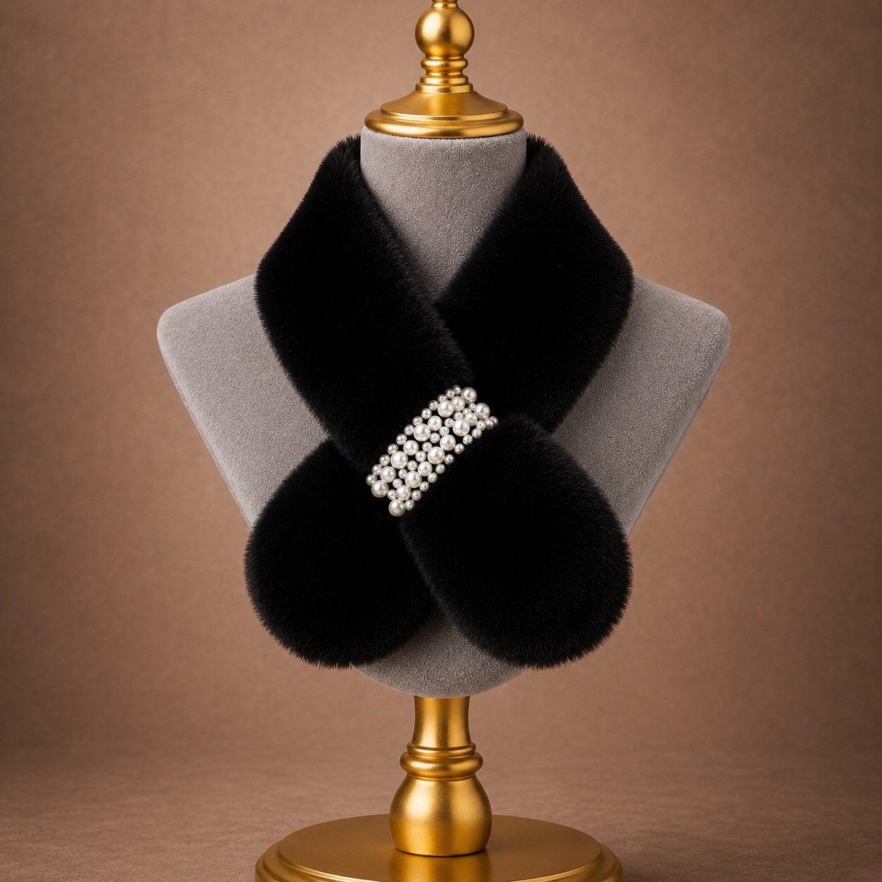 Luxe Zwarte Faux Fur Sjaal met Parelversiering, Ophalen of Verzenden, Nieuw, Maat 38/40 (M), Sjaal