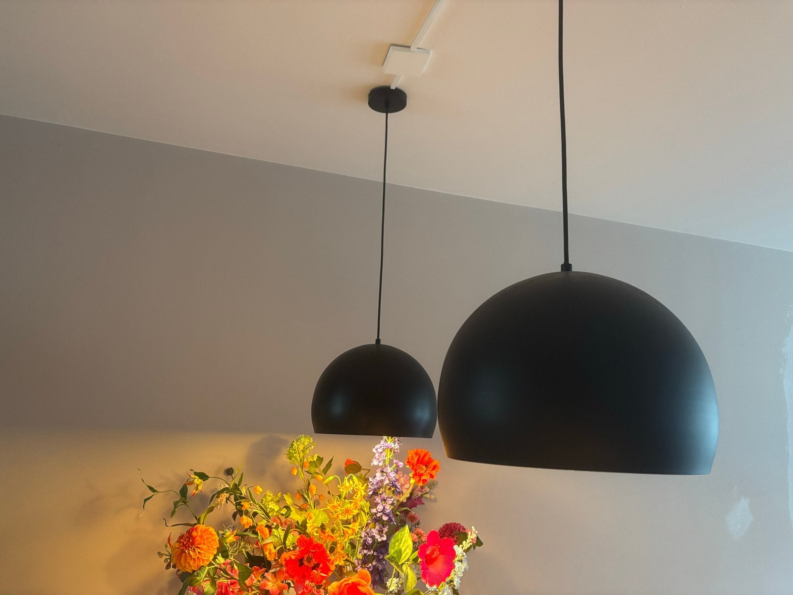 2x industriële matzwarte lampen (32cm), Huis en Inrichting, Ophalen, Zo goed als nieuw, Metaal, Minder dan 50 cm