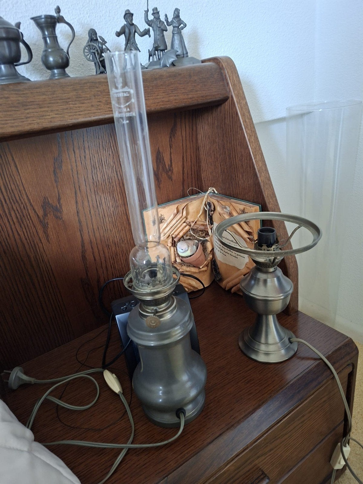 Antieke tinnen lampen en beeldjes, Ophalen of Verzenden