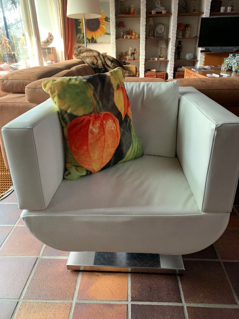 Wit leren Jori Chillap Fauteuil, Huis en Inrichting, Fauteuils, Ophalen, Zo goed als nieuw, 75 tot 100 cm, 50 tot 75 cm