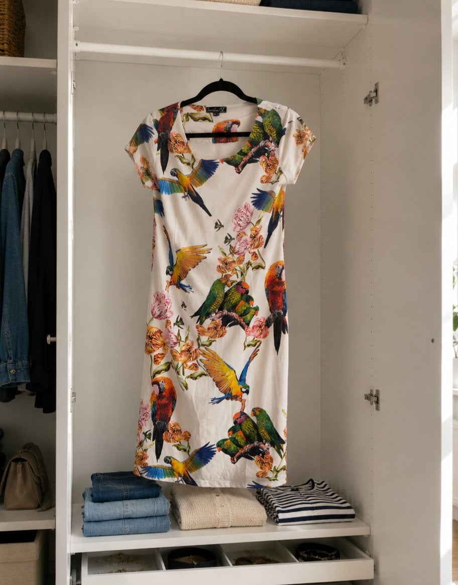 Smashed Lemon Jurk Maat M (38) met Papegaaienprint, Kleding | Dames, Jurken, Maat 38/40 (M), Overige kleuren, Ophalen of Verzenden