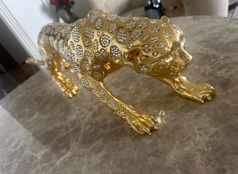 Gouden Panter Beeld met Strass Steentjes - Luxe Decoratie, Huis en Inrichting, Ophalen of Verzenden, Zo goed als nieuw, Goud, Metaal
