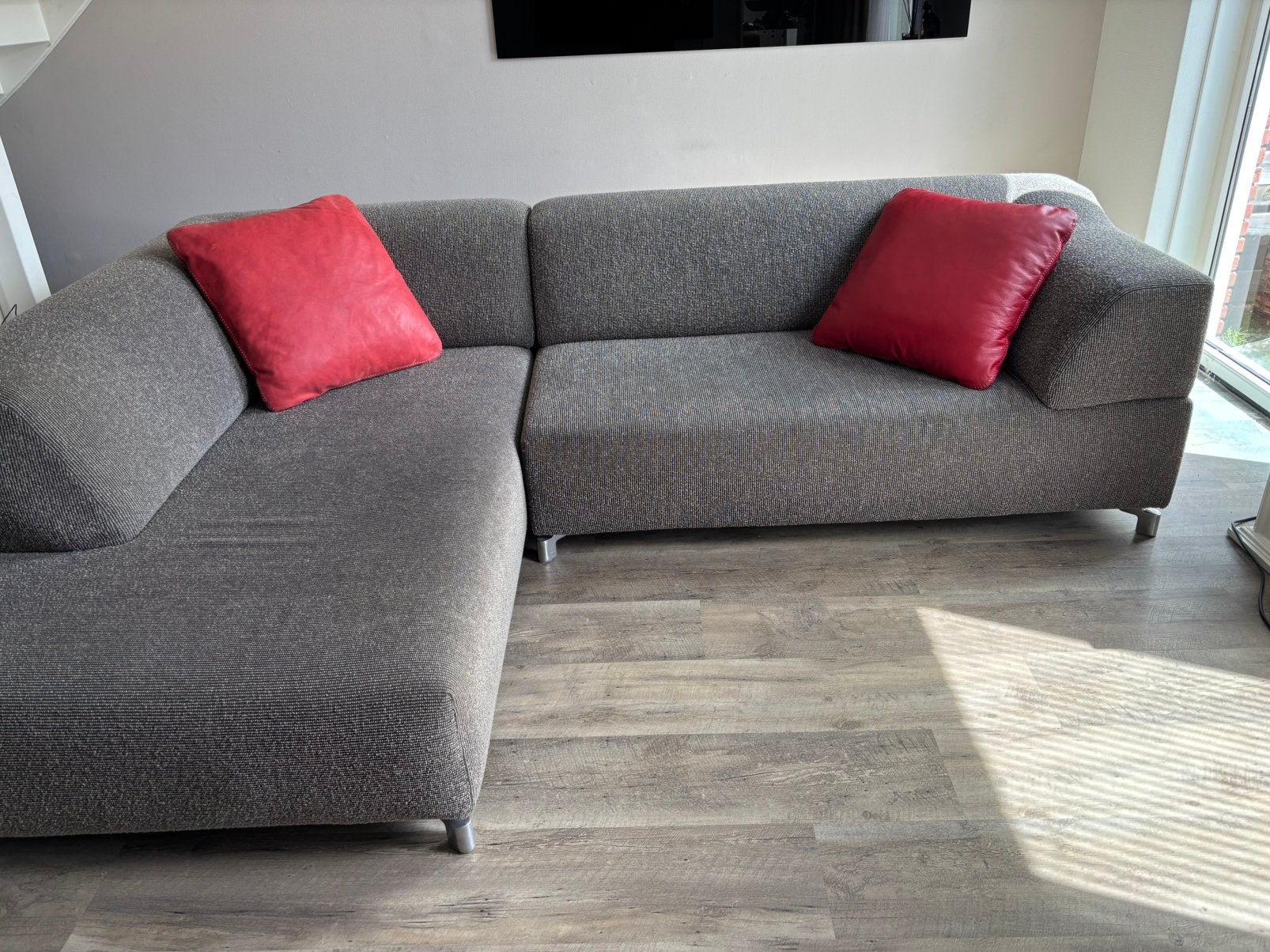 Comfortabele Leolux Hoekbank - Grijs, Stof, Ophalen, 250 tot 300 cm, Gebruikt, 100 tot 125 cm