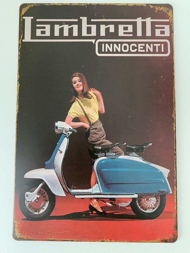 Lambretta Innocenti scooter reclame bord metaal, Ophalen of Verzenden, Nieuw, Reclamebord