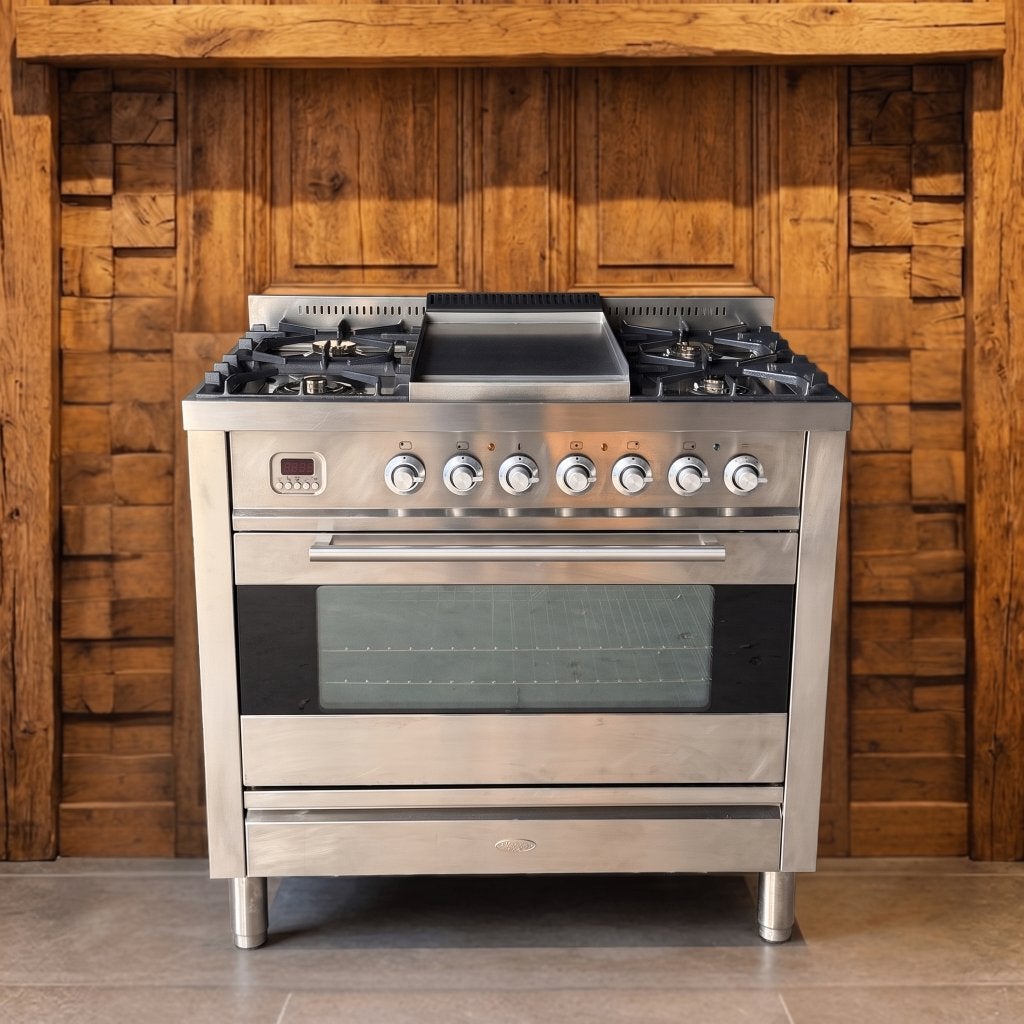 Boretti 90 cm · RVS · 5 pits · 1 oven · conditierapport, Gebruikt, 60 cm of meer, Ophalen of Verzenden, Gas