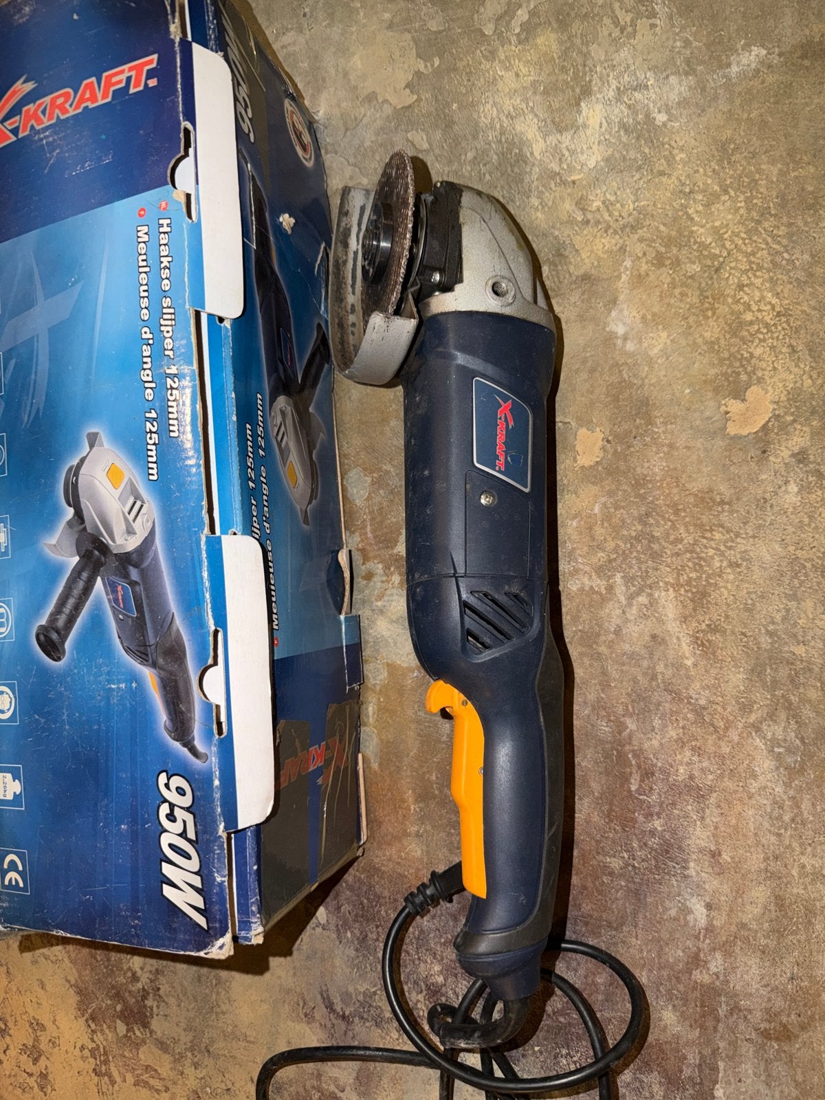 X-KRAFT Haakse slijper 125mm 950W, Ophalen of Verzenden, Gebruikt, 700 tot 1000 watt, Haakse handslijpmachine