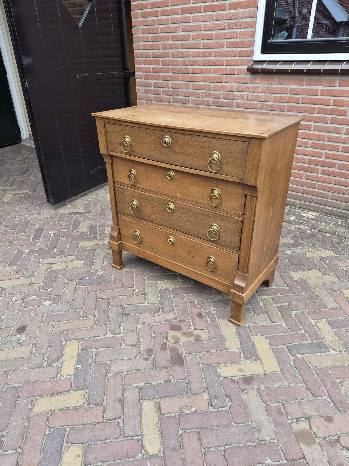 Prachtige Antieke Eiken Vier Laden Commode, Ophalen