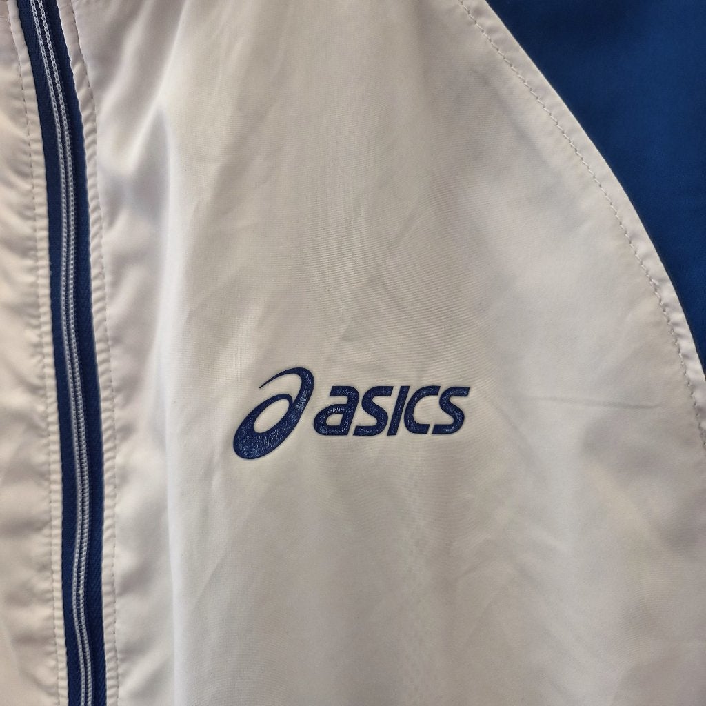 ASICS DuoTech sportjack wit blauw XL running jacket 51617, 7-1-1, Minatojima-Nakamachi, Chuo-ku, Kobe, 650-8555 Japan, Wit, Maat 56/58 (XL)