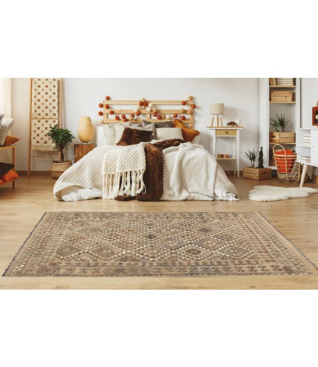 Handgemaakt Natural Kelim Wol Tapijt 294x205 cm, Beige, Nieuw, Ophalen of Verzenden, 200 cm of meer