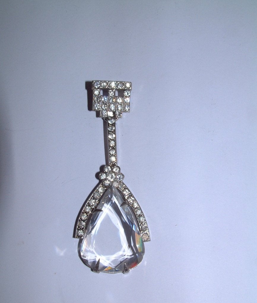 grote art deco hanger strass met kristal, Ophalen of Verzenden, Zilver, Overige materialen