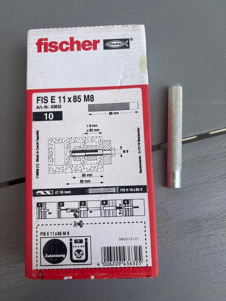 Fischer FIS E 11x85 M8 pluggen, Ophalen of Verzenden, Nieuw, 50 tot 100 mm, Pluggen