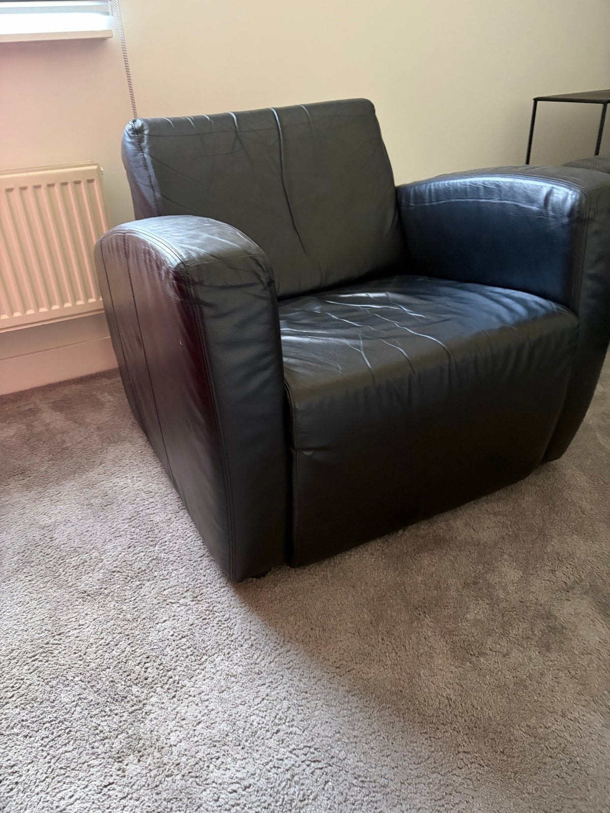 Comfortabele Lederen Fauteuil - Zwart, Ophalen, Gebruikt, Leer, 75 tot 100 cm
