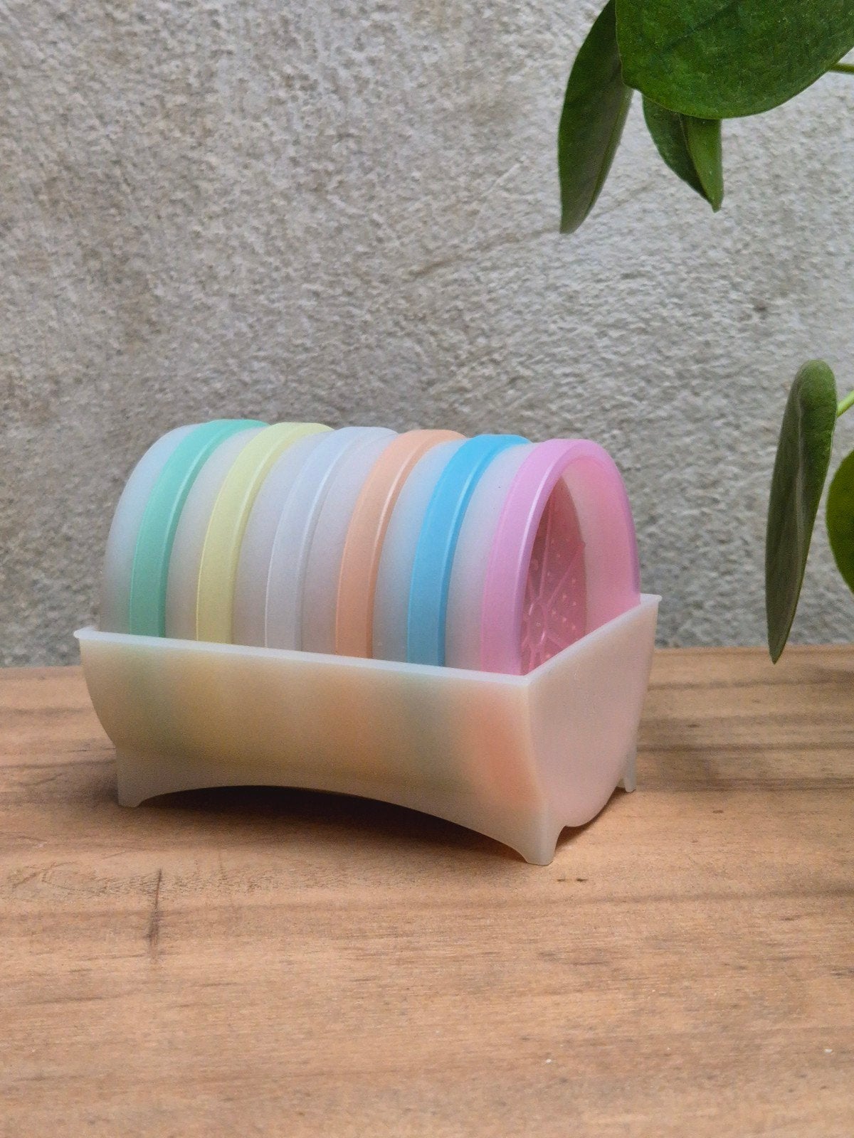 Vintage Tupperware Onderzetters Set met Houder, Gebruikt, Tupperware, Blauw, Overige typen