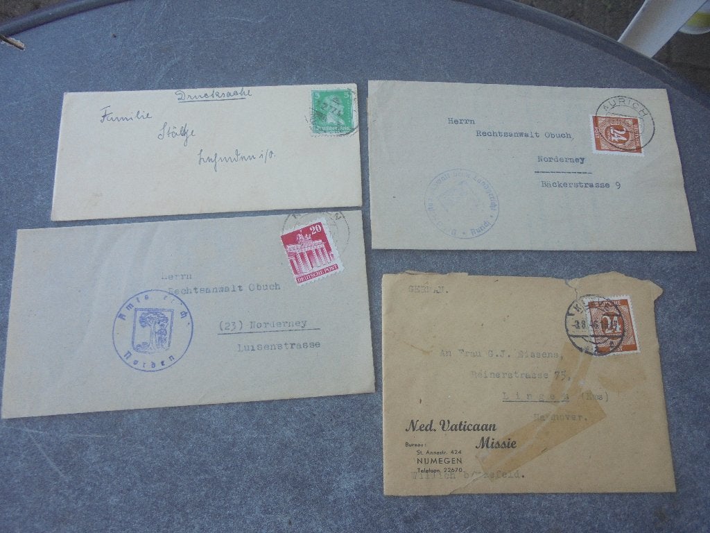 Duitse Post. Partij oude brieven (plm 1946) , leuke stempels, Postzegels en Munten, Ophalen of Verzenden, Buitenland