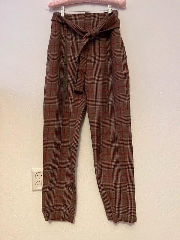 100% Wool and Silk Plaid Pants, Bruin, Ophalen of Verzenden, Maat 36 (S), Lang