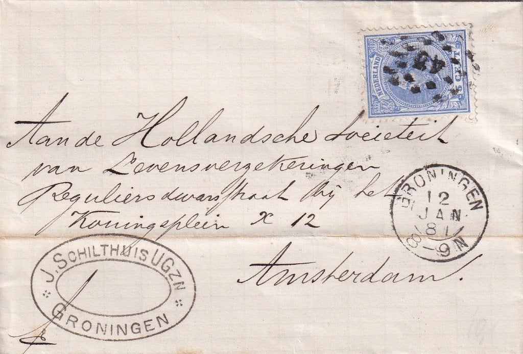 Historische brief uit 1891: Groningen naar Amsterdam, Ophalen of Verzenden, Envelop
